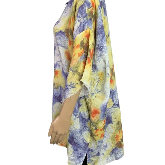 Go Silk Women 2X Beach Blouse Boho Tropical Altered Short Sleeve Linen Button Up - Picture 9 of 13